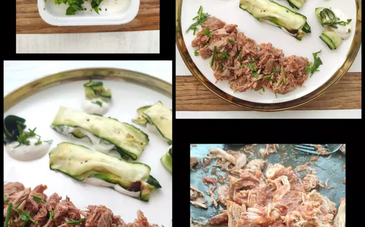 Trhaná vepřová plec a cuketa s bylinkovým dipem