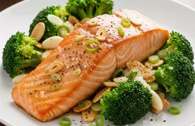 Losos s brokolicí a praženými mandlemi