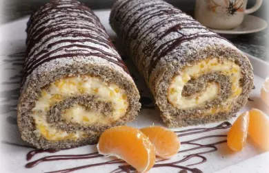 MAKOVÁ ROLÁDA S "TŘESENÝM" MANDARINKOVÝM KRÉMEM