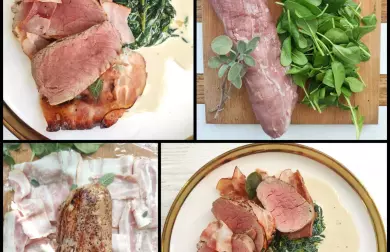 Vepřová panenka ve slanině s šalvějí a smetanový špenát