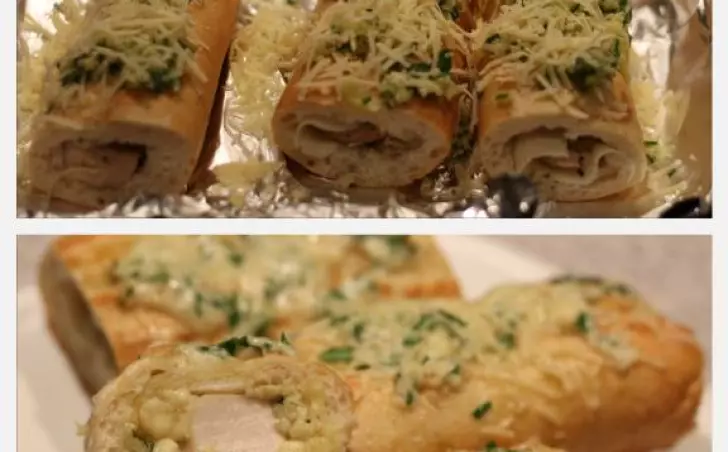 Zapekané bagety s kuracími kúskami a čedarom